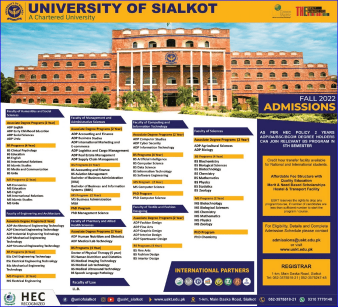 University Of Sialkot Admission (Apply Now) 1 university-of-Sialkot-admission