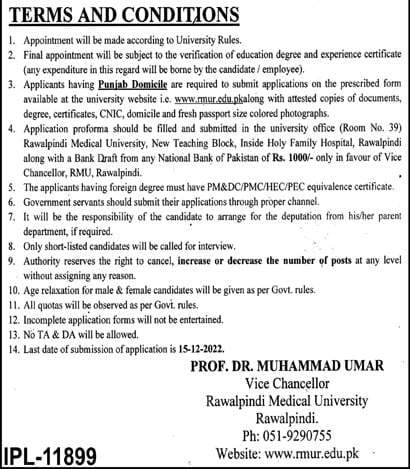 Application Process for Rawalpindi Medical University Jobs 