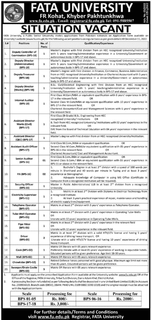 Fata University Jobs 