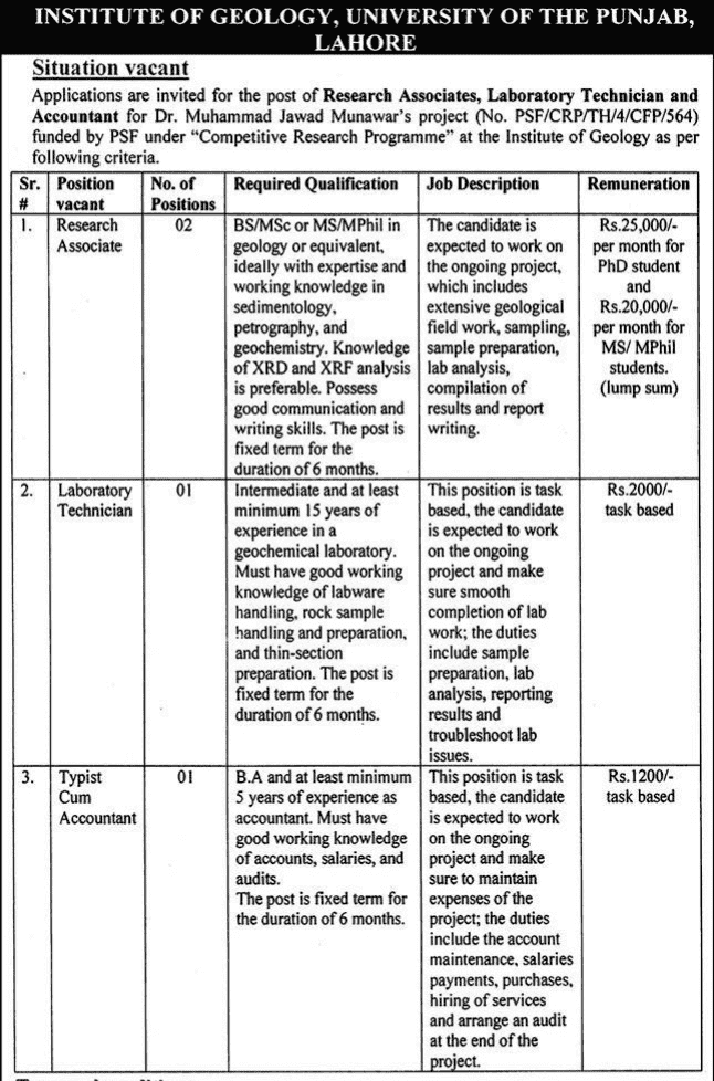 University Of The Punjab Lahore Jobs