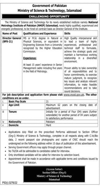 Ministry Of Science And Technology Jobs