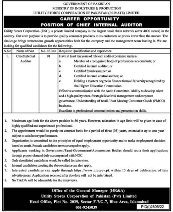 Ministry Of Industries And Production Jobs 