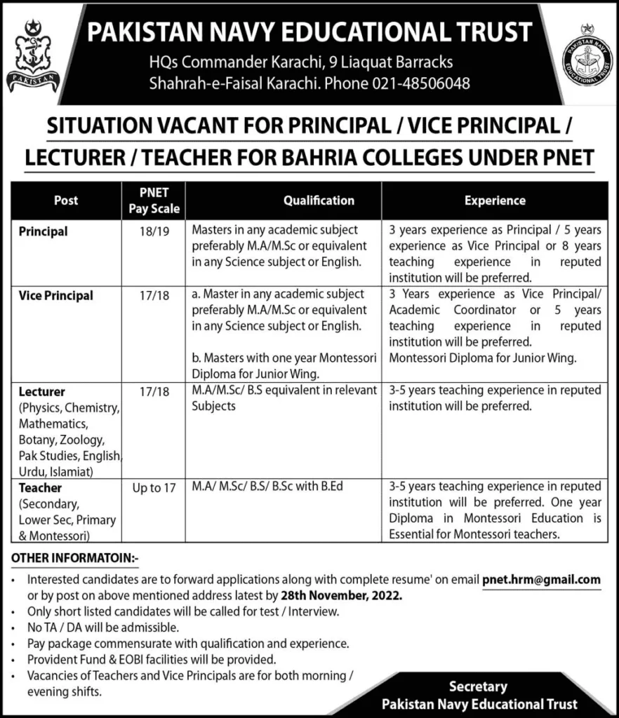 Pakistan Navy Educational Trust Jobs 2025 | Pakistan Navy Jobs PENT Karachi 1 Pakistan Navy Educational Trust Jobs