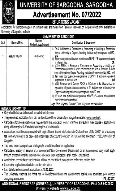 University Of Sargodha Jobs