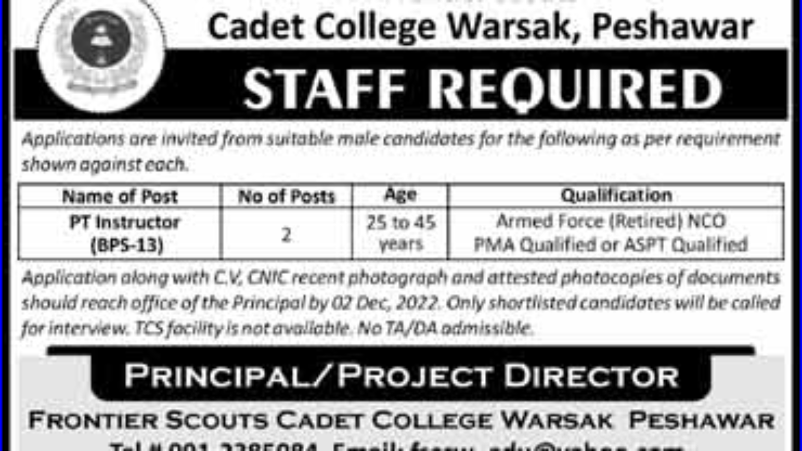 cadet-college-warsak-jobs