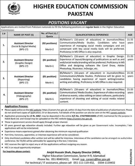 Higher Education Commission Pakistan Jobs