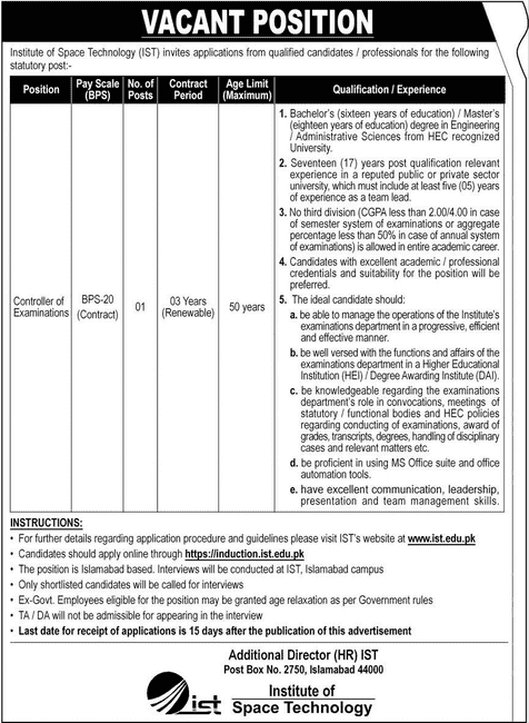 Institute Of Space Technology Jobs Online Apply 1 Institute Of Space Technology Jobs