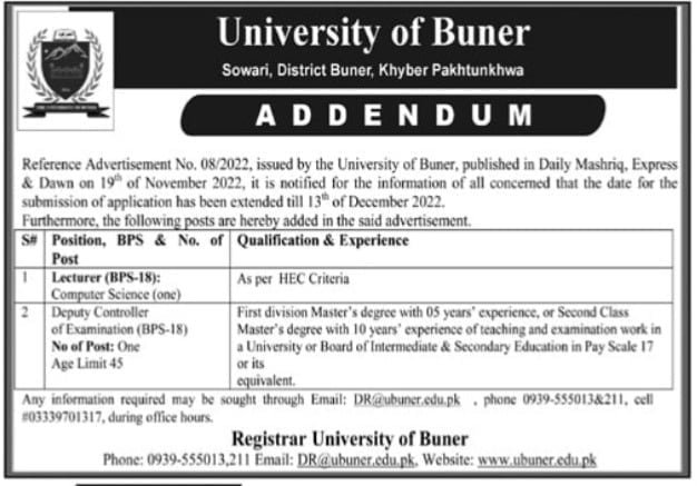 University Of Buner Jobs Online Apply 1 University Of Buner Jobs