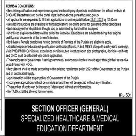 Application Process for Punjab Health Care And Medical Education Department Jobs 2023