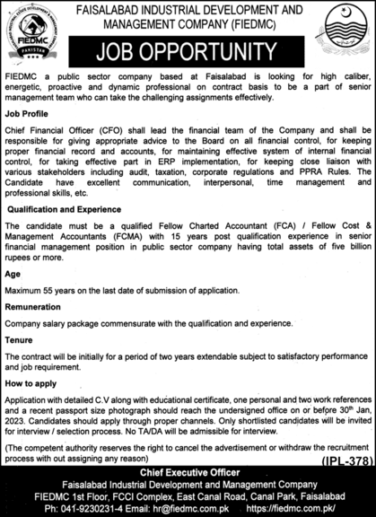 Faisalabad Industrial Development And Management Company Jobs