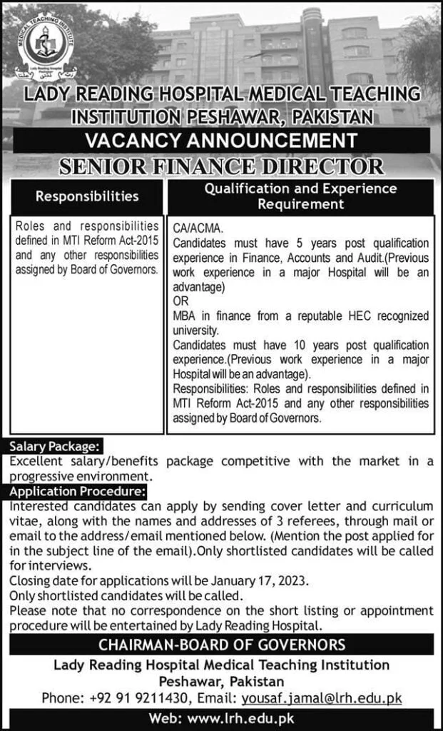 Lady Reading Hospital Medical Teaching Institute Peshawar Jobs