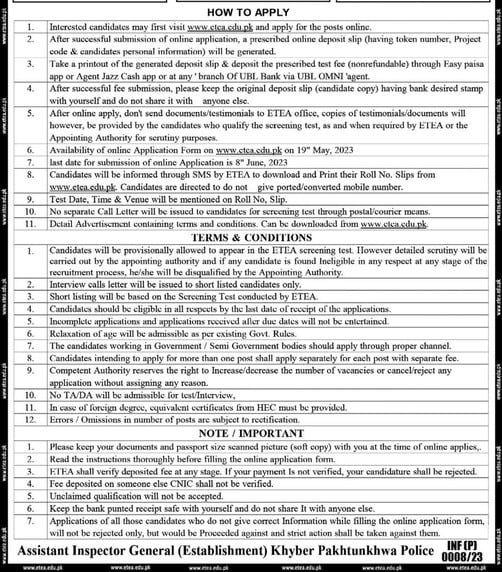 Khyber Pakhtunkhwa  Police Jobs 2023