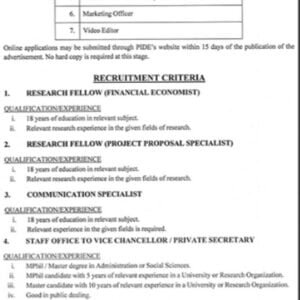Pakistan Institute Of Development Economics Jobs Online Apply | PIDE Jobs 2023 13 Pakistan Institute Of Development Economics Jobs 2023