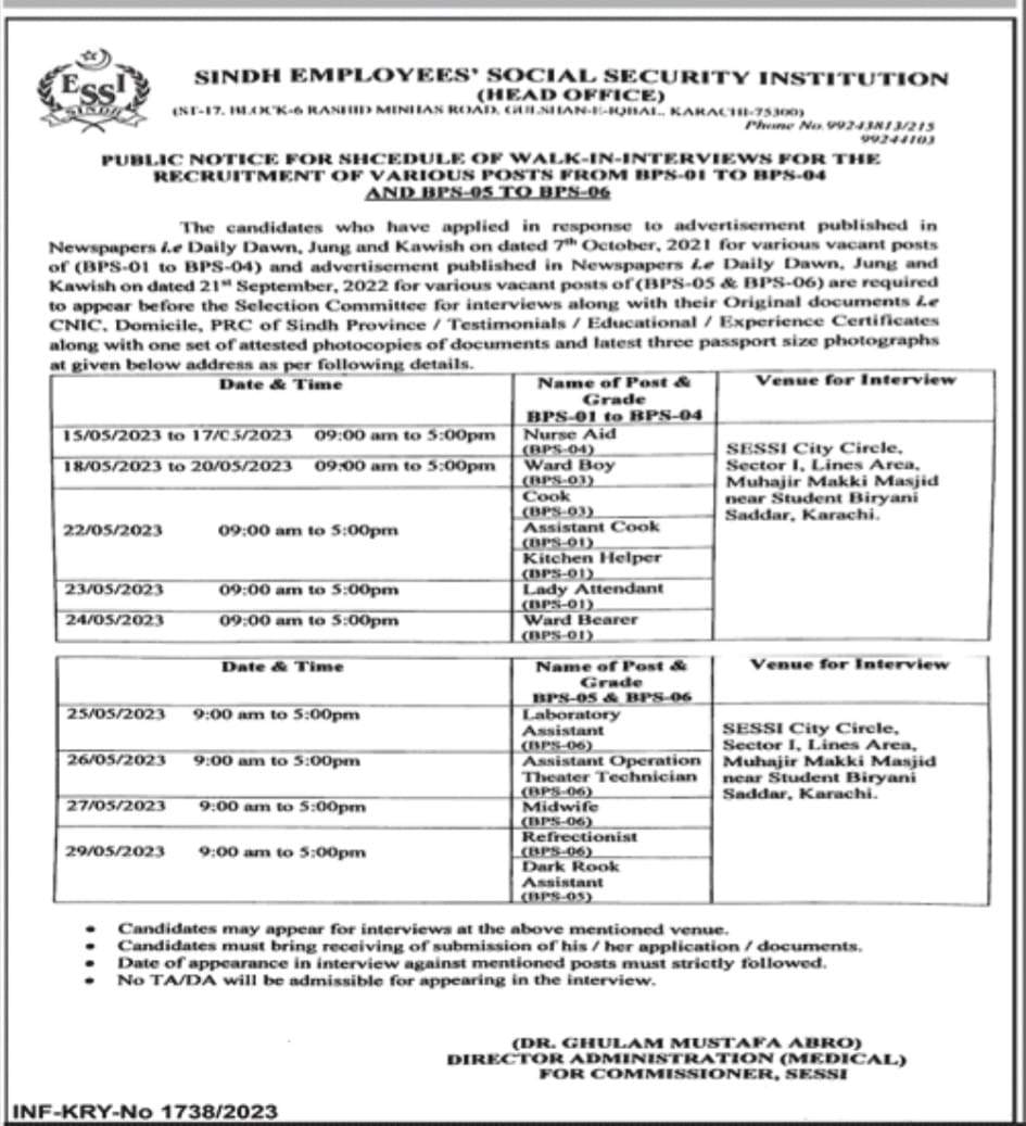 Sindh Employees Social Security Institution SESSI Jobs 2023 Online