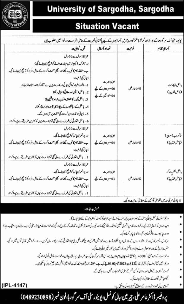 University Of Sargodha Jobs