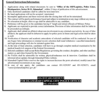 Islamabad Police Jobs application process