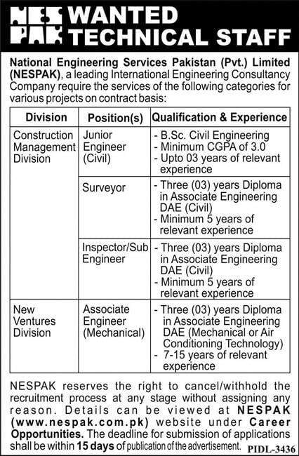 National Engineering Services Pakistan Jobs