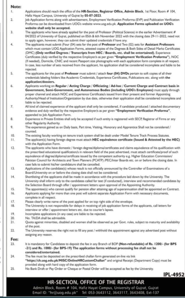 University Of Gujrat Jobs Application process 