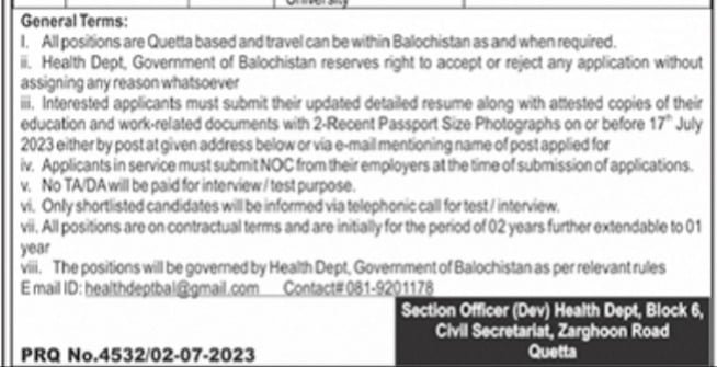 Balochistan Health Department Jobs Application process 