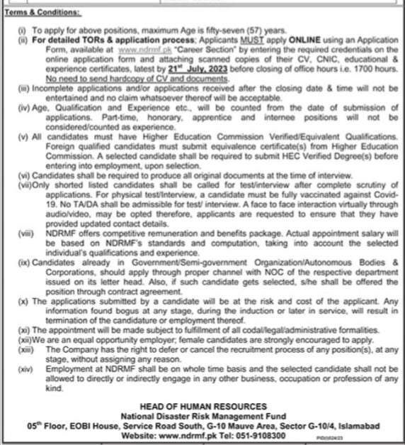 National Disaster Risk Management Fund Jobs Application process 