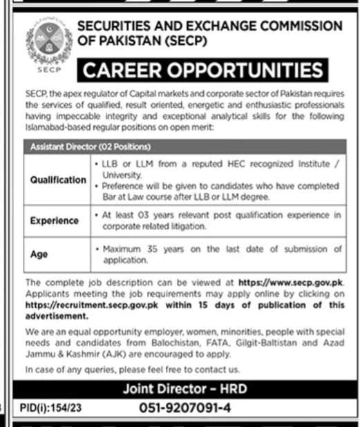 Securities And Exchange Commission Of Pakistan Jobs 2024 SECP Jobs