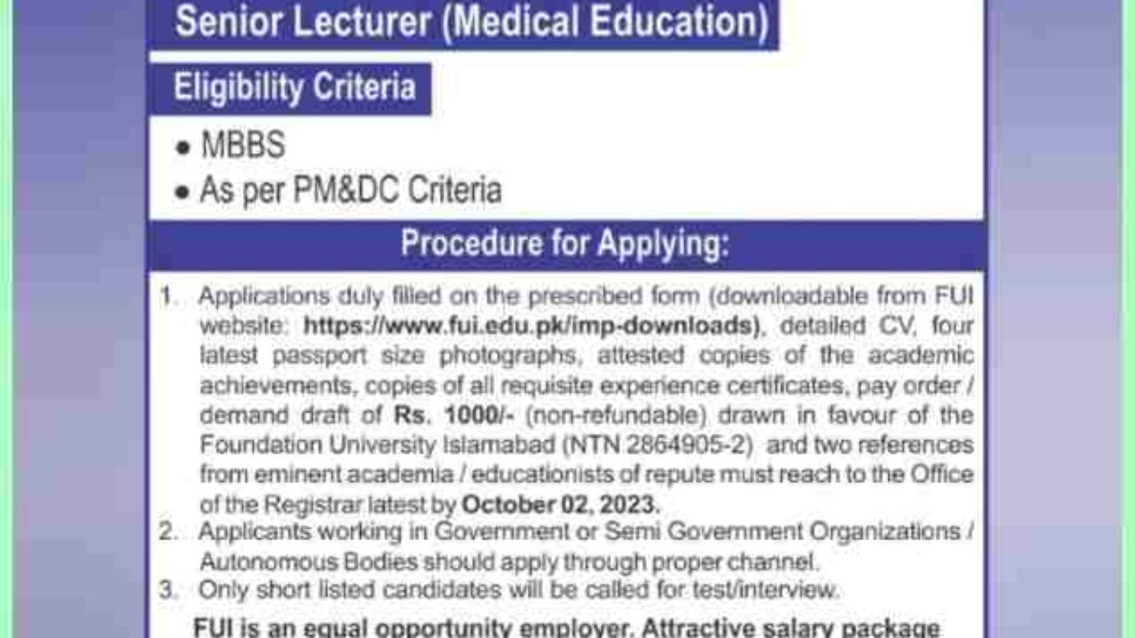 Lecturer-Jobs-In-Foundation-University-Islamabad