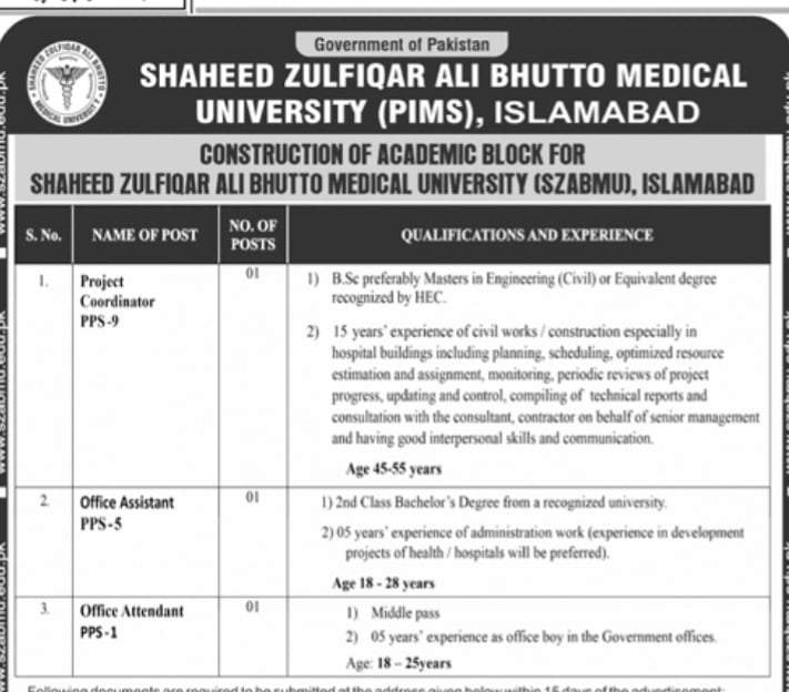 PIMS University Islamabad Jobs 2023 Online Apply