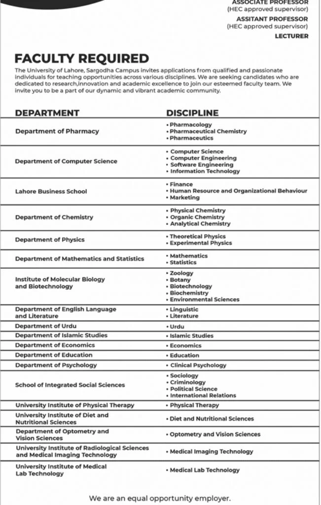 University Of Lahore Jobs 2023 1