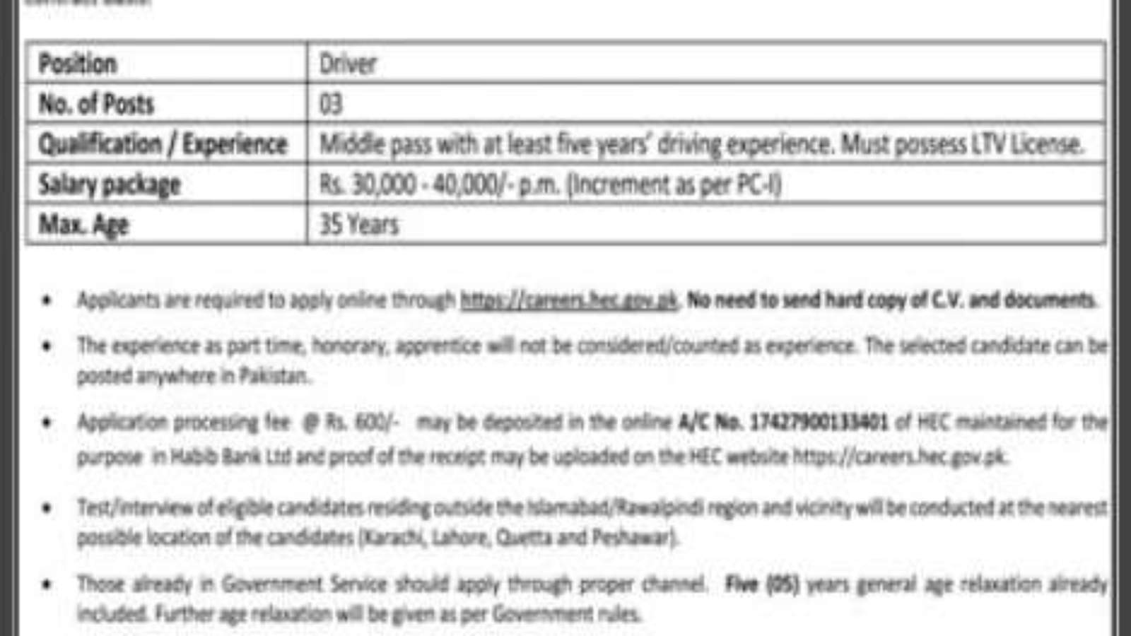 Driver-Jobs-At-HEC-Islamabad-Office