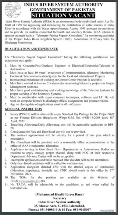 Govt-Jobs-In-Pakistan-Islamabad-At-Indus-River-System-Authority