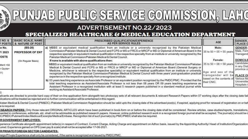 PPSC-ENT-Professor-Punjab-Health-Department-Jobs 1