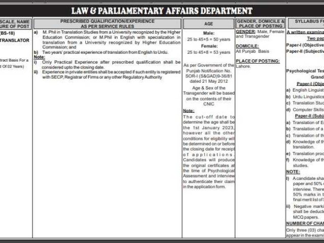 Punjab-Law-And-Parliamentary-Affairs-Department-Jobs