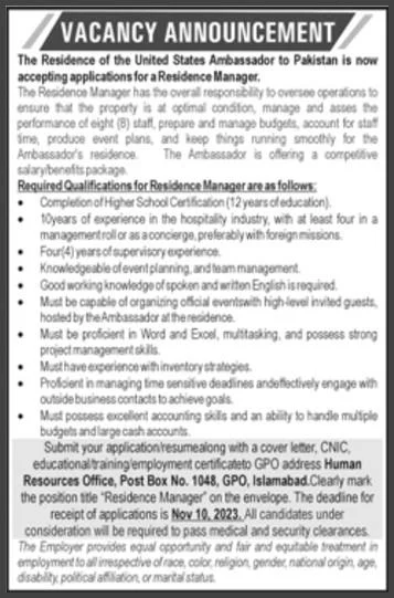 US-Embassy-Islamabad-Residence-Manager-Jobs