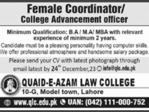 Law-Jobs-Pakistan-[Female-Coordinator]