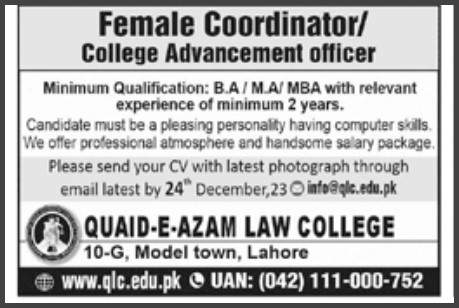 Law-Jobs-Pakistan-[Female-Coordinator]