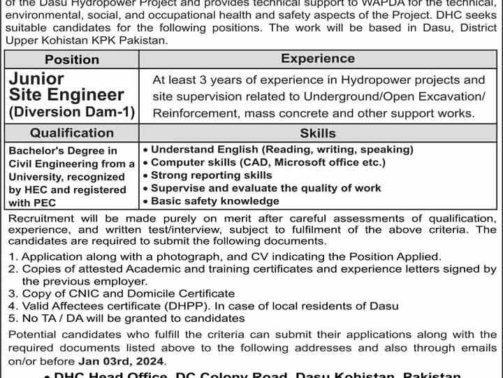 Pakistan-Govt-Jobs-[Site-Engineer]-(Dasu-Hydropower-Project-WAPDA)