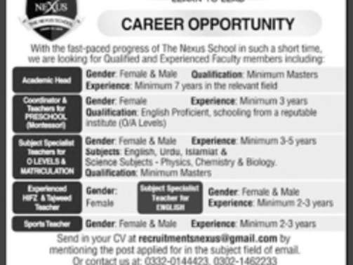 Teaching-Jobs-In-Lahore-Pakistan-[The-Nexus-School]