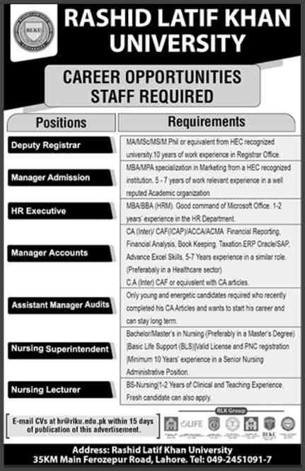 University-Jobs-In-Lahore-(Rashid-Latif-Khan-University)