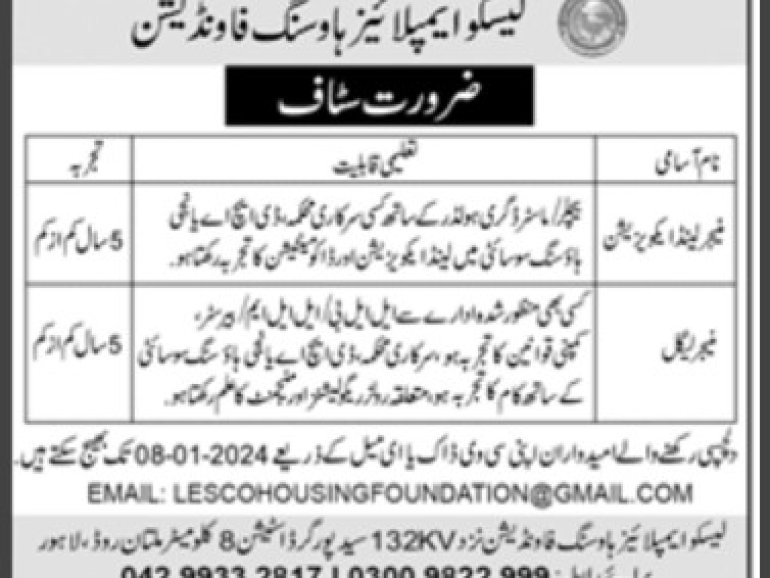 Home 72 LESCO-Jobs-Advertisement-(LESCO-Employees-Housing-Foundation)