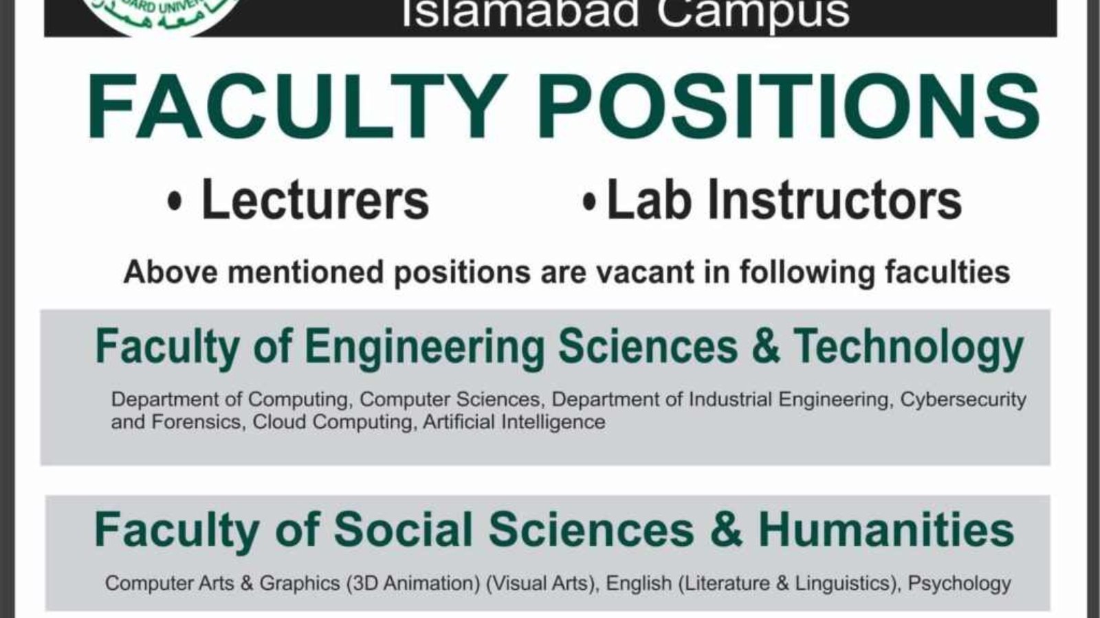 Hamdard-University-Jobs-(For-Lecturer+Lab Instructors)-Advertisement