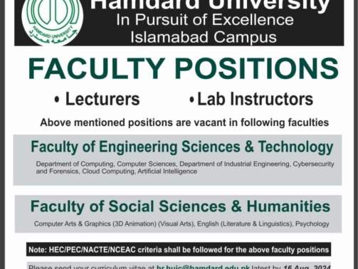 Hamdard-University-Jobs-(For-Lecturer+Lab Instructors)-Advertisement