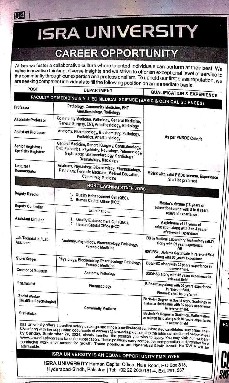 Jobs-At-ISRA-University-ISRA-University-Jobs-Advertisement