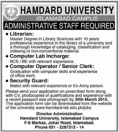 Latest-Jobs-At-Hamdard-University-(Islamabad-Campus)-Online-Apply