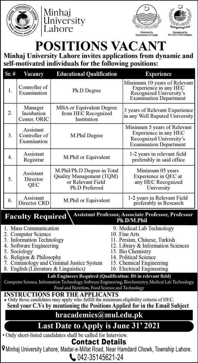 Minhaj-University-Lahore-(MUL)-Jobs-Minhaj-University-Jobs