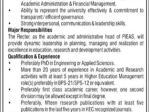 Rector-Jobs-At-PIEAS-University-PIEAS-University-Jobs